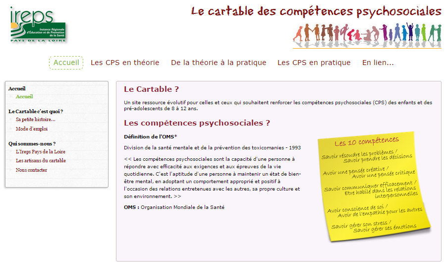 Le cartable des compétences pyschosociales (site web)